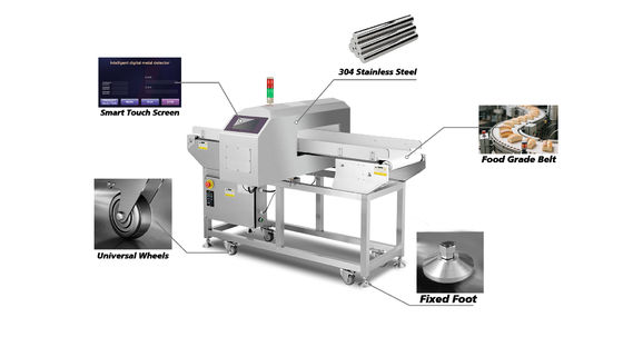 10g से 5000g खाद्य धातु डिटेक्टर मशीन की रेंज का पता लगाना 1200mm X 800mm X 1200mm